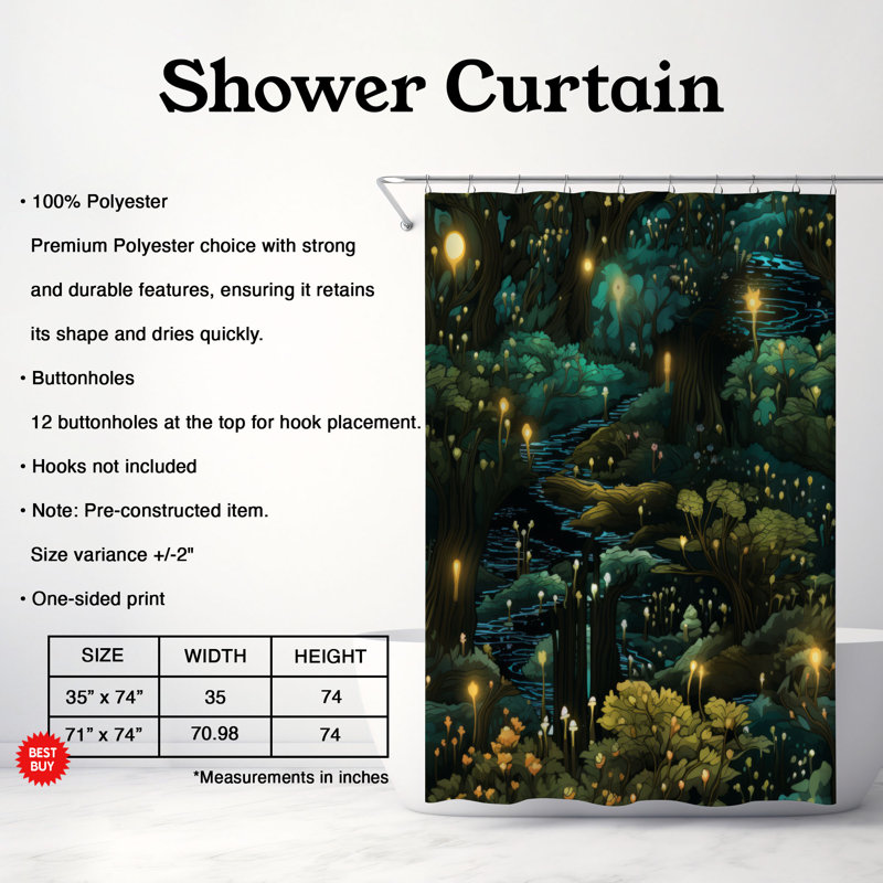 Enchanted Woods - Rideau de douche Premium, H 74 po x l 71 po