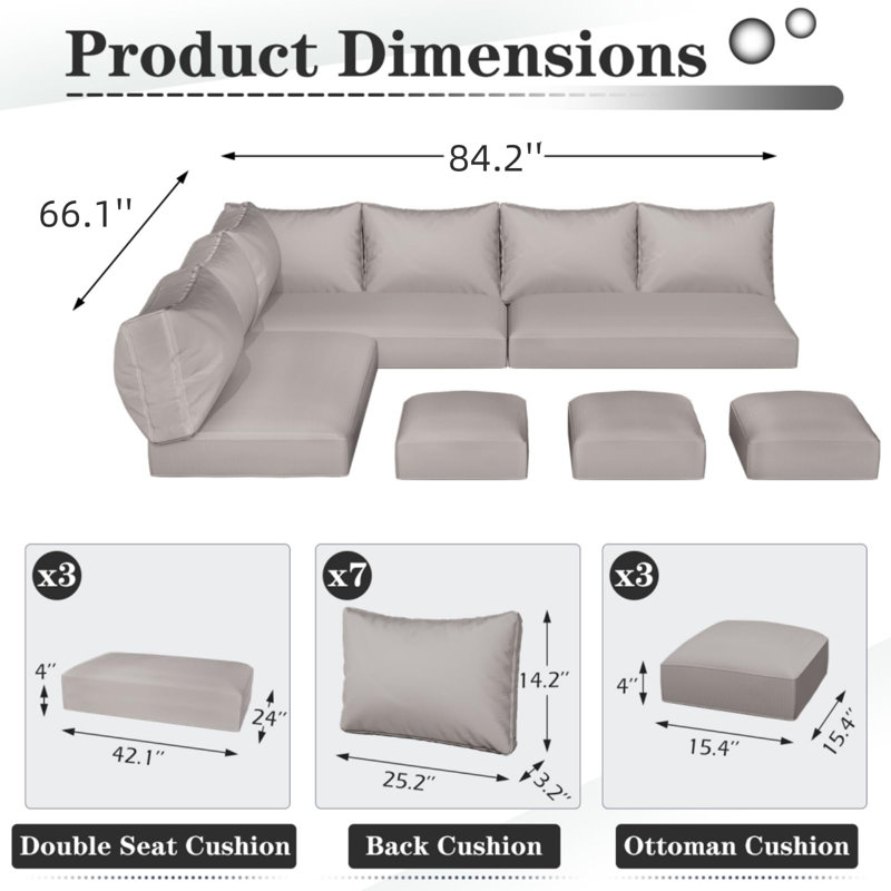 Outdoor Water-Resistant Replacement Cushions For Patio Conversation Sets, Gray