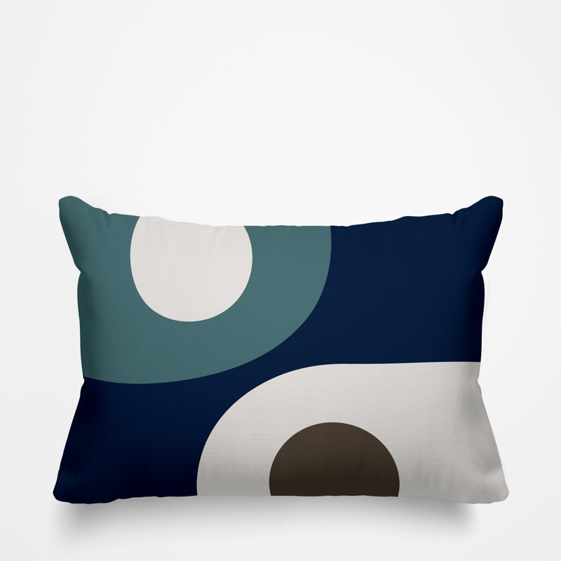Pitto Outdoor Reversible Throw Pillow, Turquoise/Beige/Navy Blue