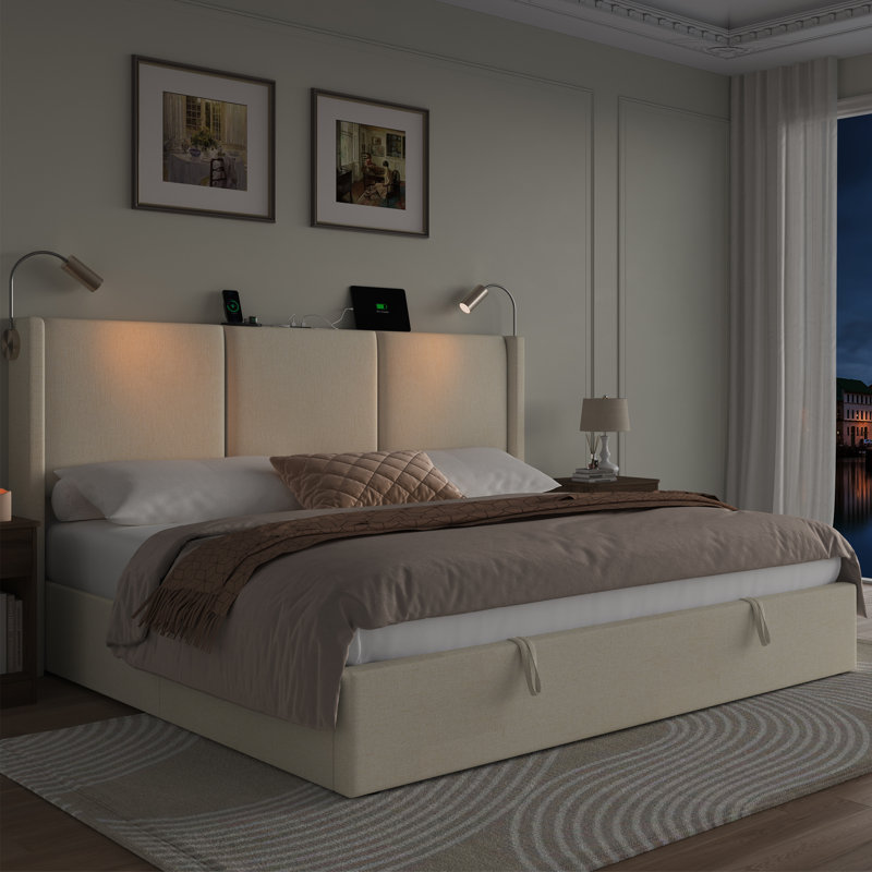 Reman Lift Up Storage Upholstered Platform Bed - Linen