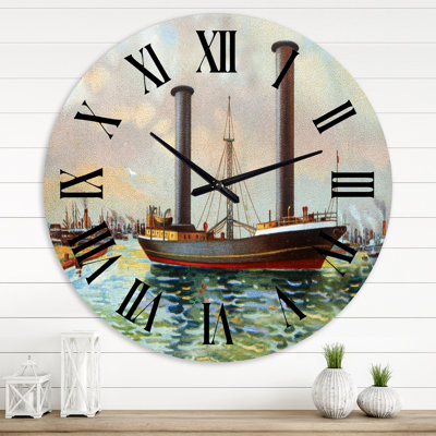 Ancien bateau partant du port - horloge murale nautique et côtière