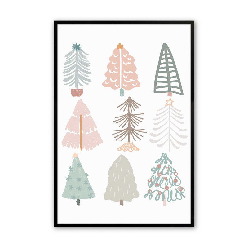 «Playful Christmas Trees II», reproduction, H 21 po x l 17 po, Cadre noir satiné