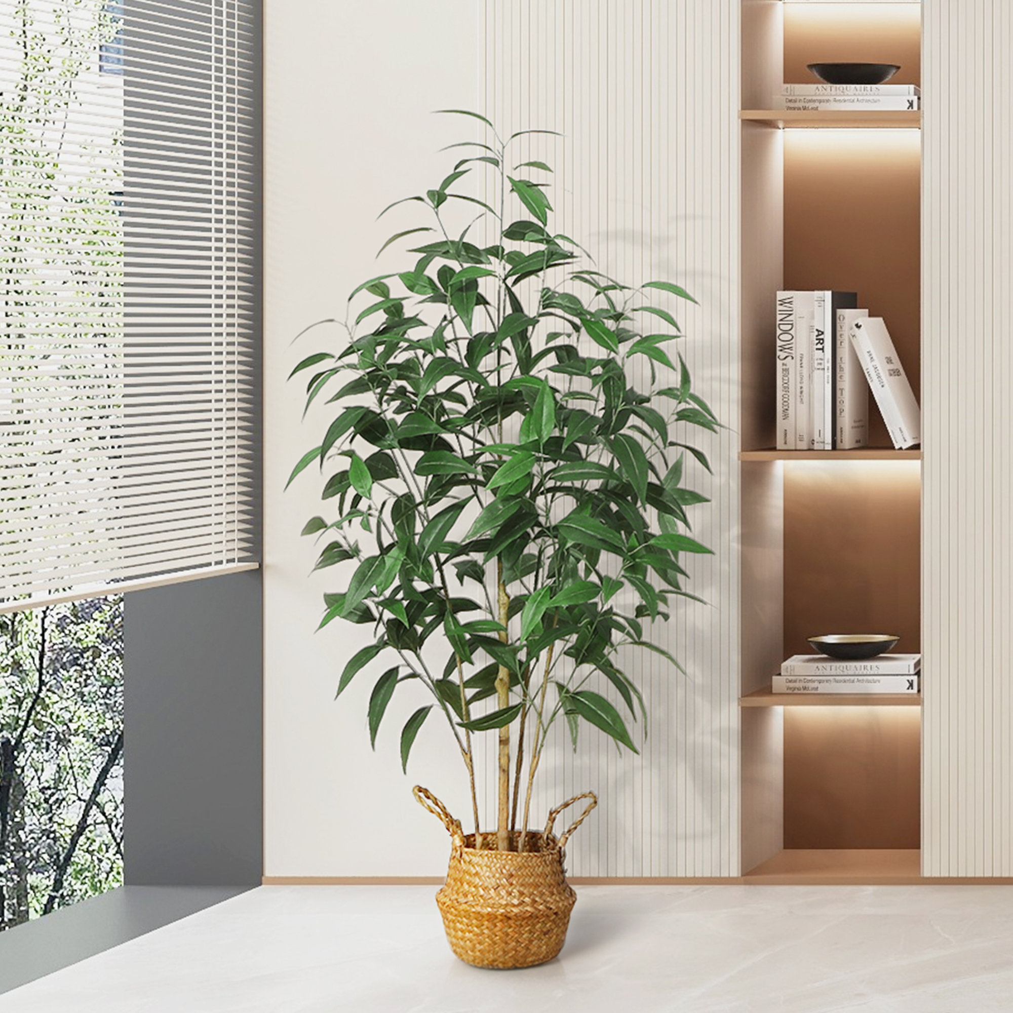 Adcock Faux Eucalyptus Tree with Basket, Pre Potted fake Eucalyptus Plant for Home Decor, 1, 47" H x 16" W x 16" D