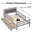 Structure de lit simple avec tête de lit avec support de rangement, deux tiroirs sous le lit, garde-corps à trois côtés pour plus de sécurité, gris-701192025