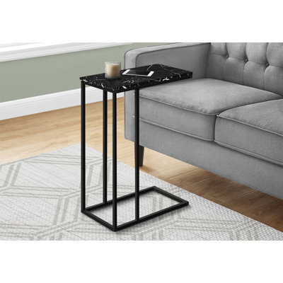 Table d'appoint, en forme de C, bout, côté, collation, salon, chambre à coucher, stratifié aspect marbre noir, métal noir, contemporain, moderne