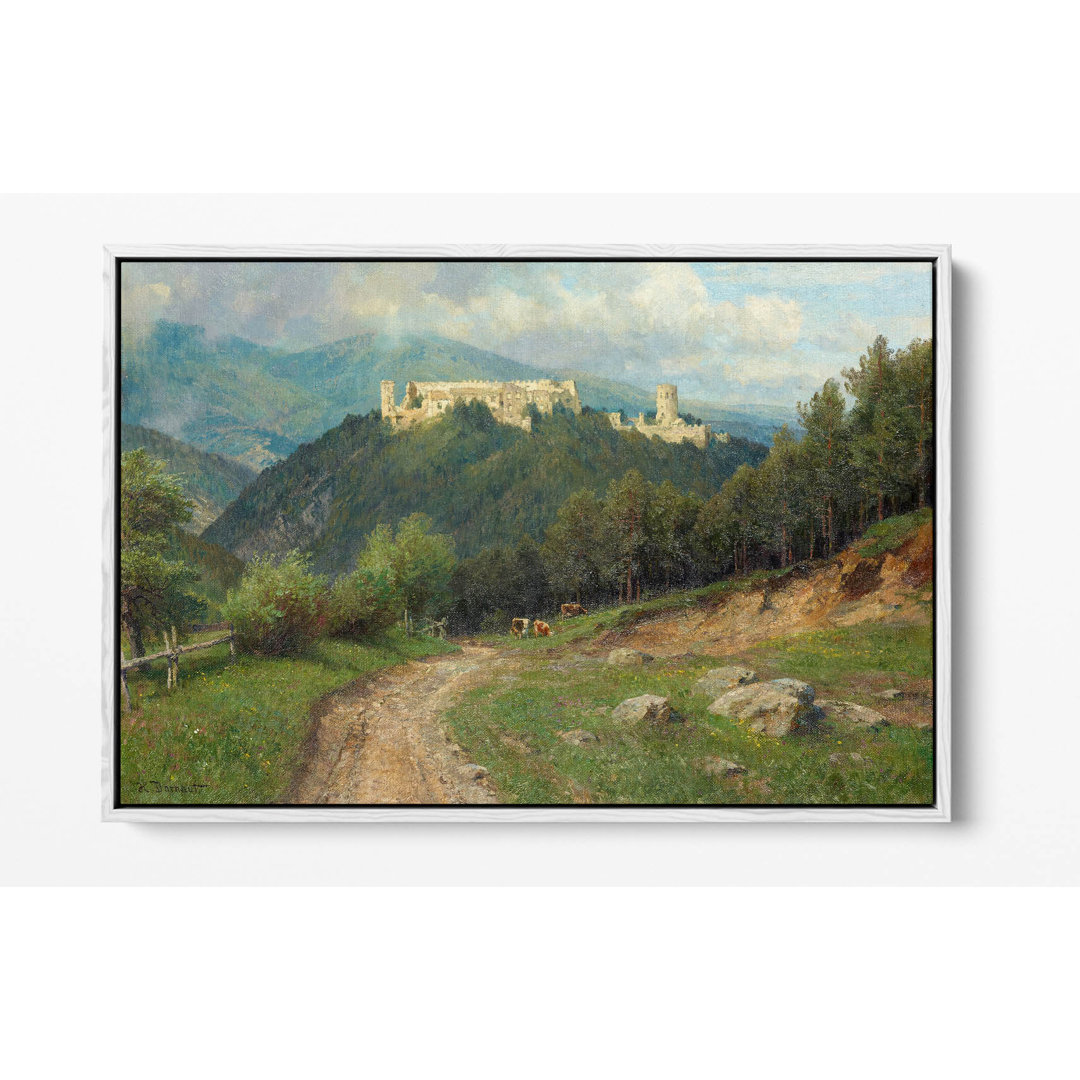 Hugo Darnaut- The Starhemberg Ruins In The Piestingtal Canvas Floater Frame Print Picture Art - Light Oak Frame