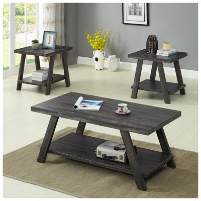 Ensemble de 3 tables basses en bois avec tablettes de rangement, finition anthracite Athens