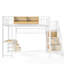 Lit mezzanine double avec bureau intégré, lit mezzanine en métal avec escalier, tiroirs et rangements, gain de place, blanc-420380058-420380056