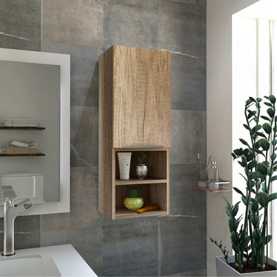 Armoire de salle de bain, deux tablettes intérieures, deux tablettes extérieures, armoire à une porte - Pin
