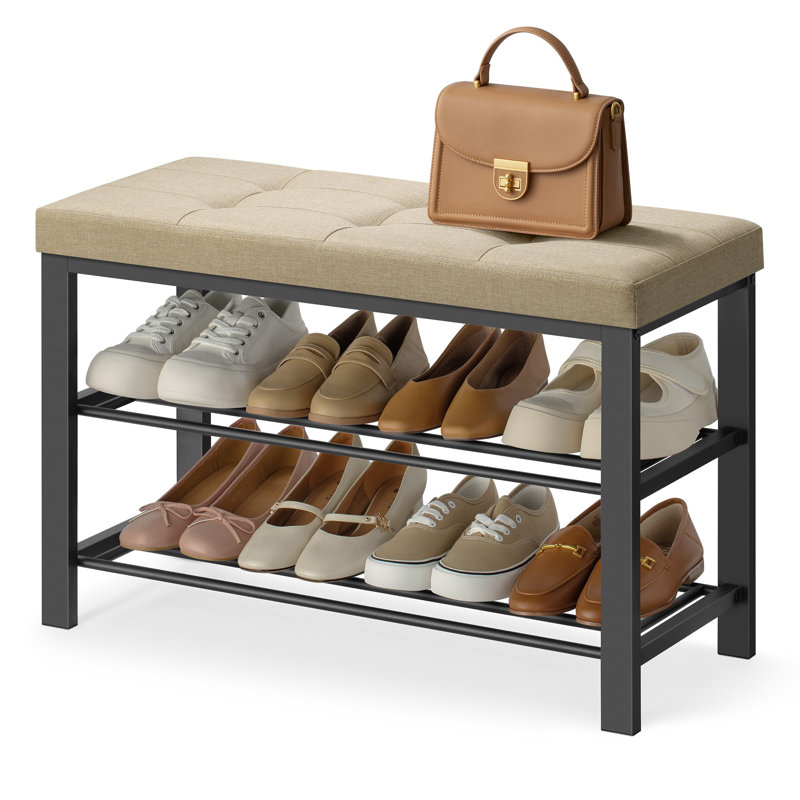 Banc de rangement pour 8 paires de chaussures Amsterdam, Brun chameau / noir encre