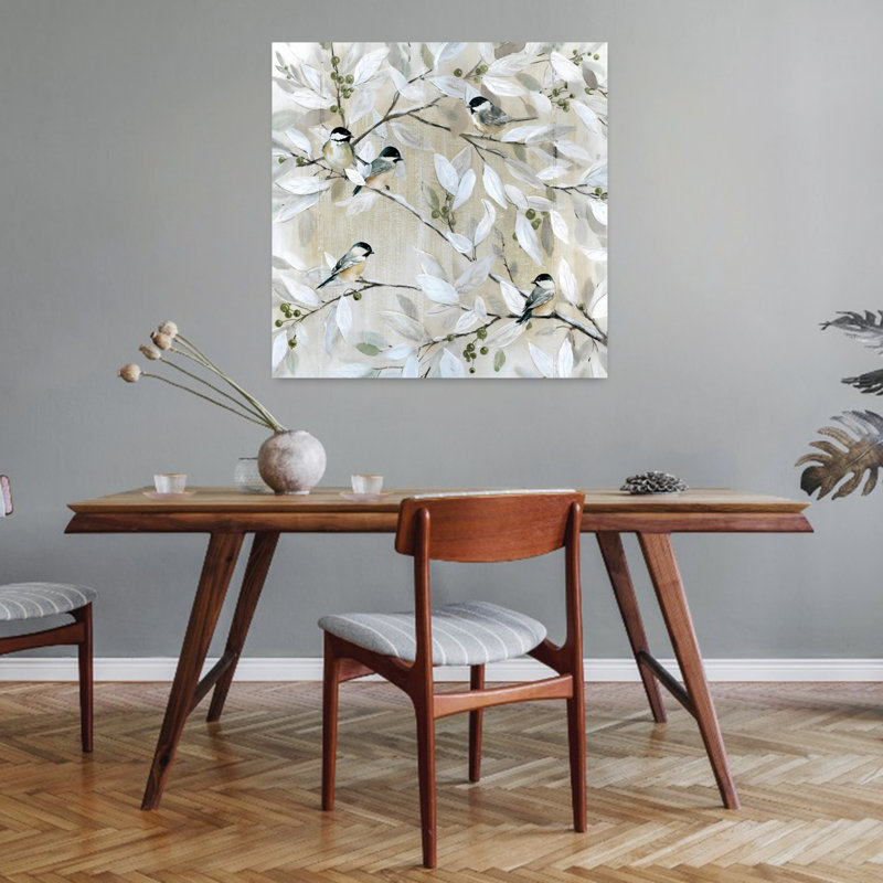Printemps, mésanges, arbre délicat contemporain, arbre naturel, art mural, H 32 po x l 32 po