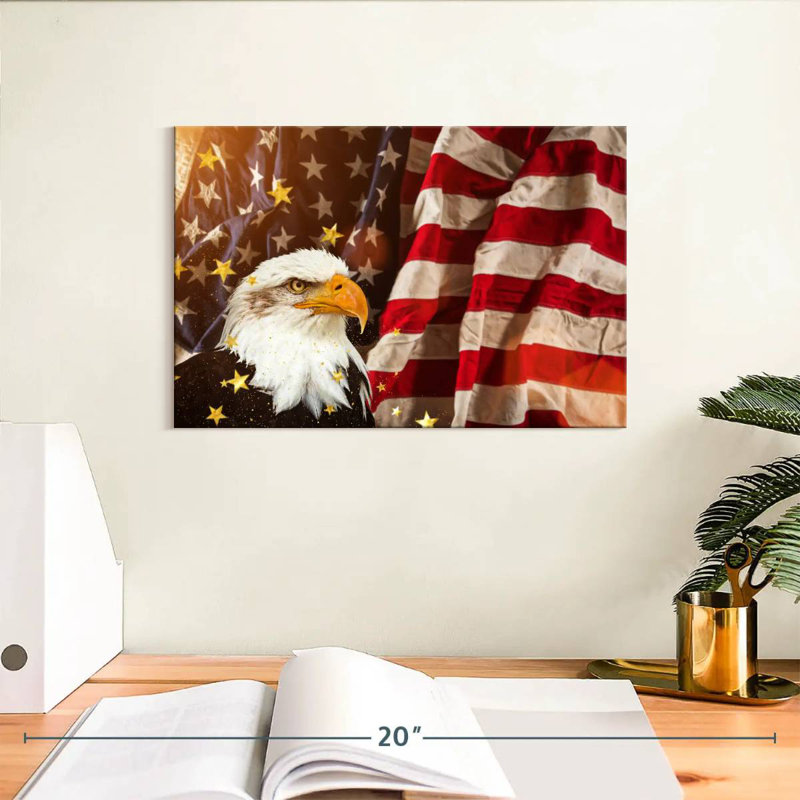 Brampt American Flag With Bald Eagle, 8" H x 12" W