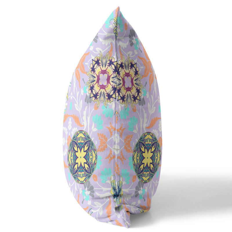 Coussin 20 po x 20 po, Floral jaune / mauve