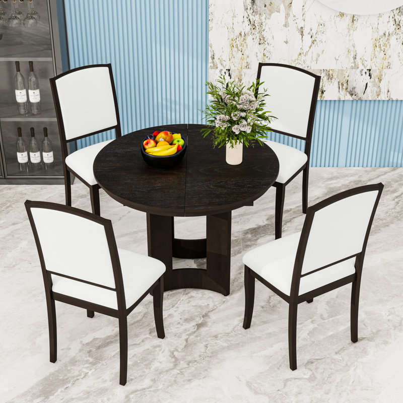 Ensemble de table de salle à manger 5 pièces avec 4 chaises, Espresso