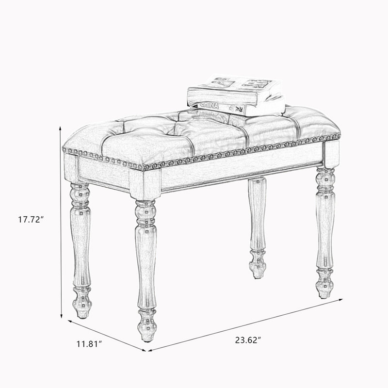 Banc rembourré vert en bois massif, H 17,72 po x l 23,62 po x P 11,81 po, Vert