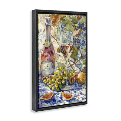  Grapes & Wine Bottle Canvas by LSR Design Studio