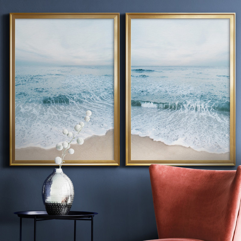 Tranquil Ocean I - ensemble de 2 reproductions, Aucun mat, H 22,5 po x l 61 po x P 1,5 po, Toile encadrée dorée