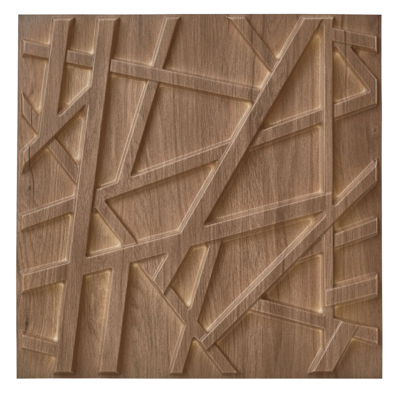 3D Wall Panels With Adhesive Included 19.6" x 19.6" Geometric Line Design Wall Paneling, Dark Brown
