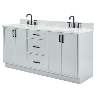 ARIEL Kelly 73 Double Sink Bathroom Vanity with Italian Carrara Marble Top