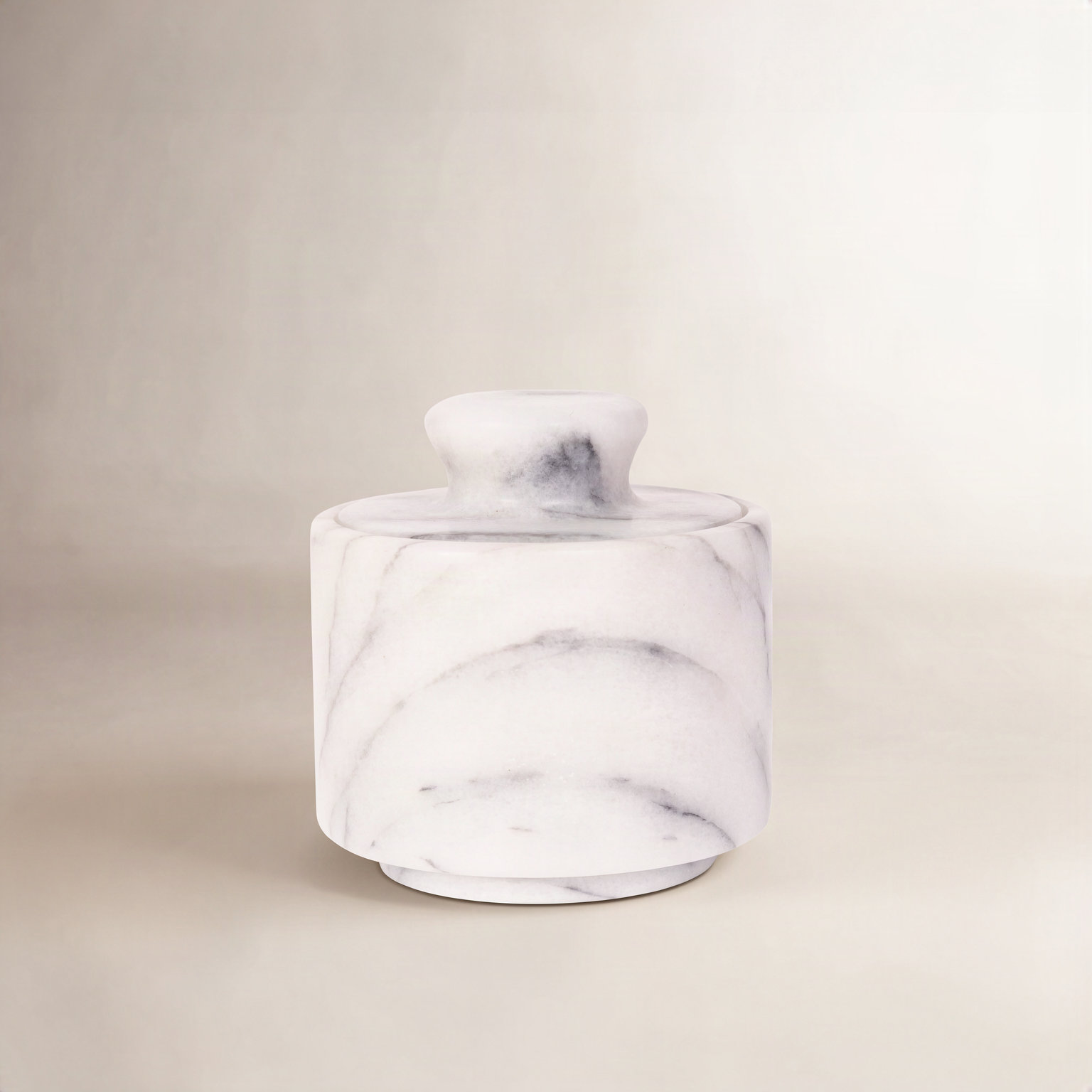 Artifacts Marble Salt Cellar with Lid, White Matte