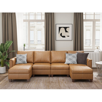 Faux Leather Modular Sectional Couches for Living Room, Modular Convertible 6 Seat U-Shaped Sofa with Storage & Ottoman, 118 inch Width