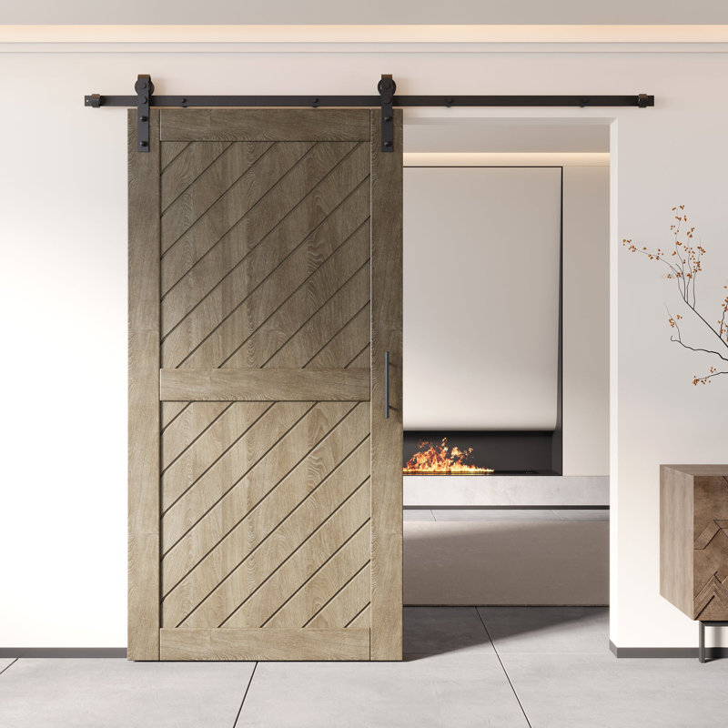 Porte de grange à rayures inclinées et non inclinée Homacer Classic gris non assemblé et fini, pour usage intérieur seulement