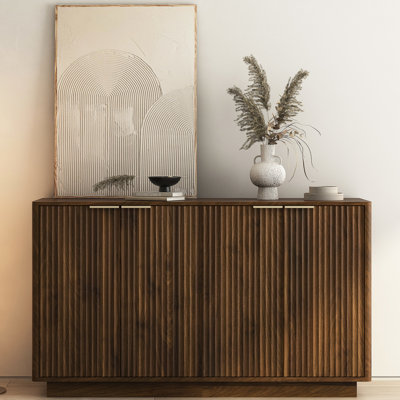 Wood As Tv Cabinet And Functional Storage Cabinet, Simple Assembly Process Multifunctional Fluted Sideboard For Living Room Bedroom, Easy