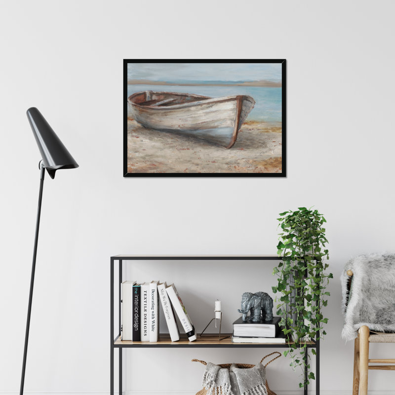 Whitewashed Boat I by Ethan Harper - Painting, 34cm H x 50cm W, Black Framed Paper Print