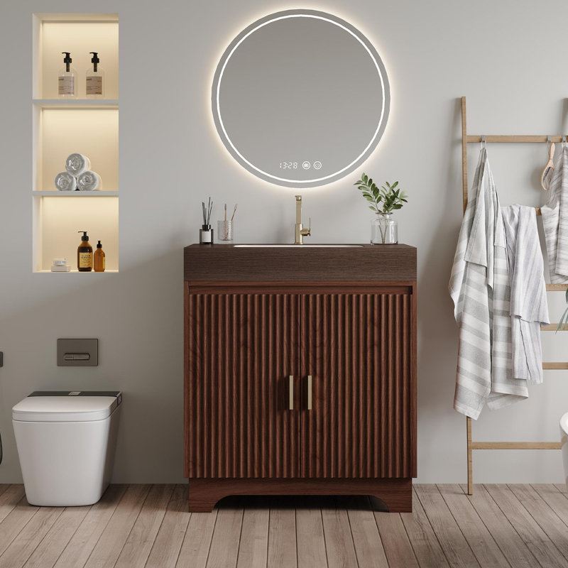 Meuble-lavabo moderne avec comptoir en pierre frittée, Walnut