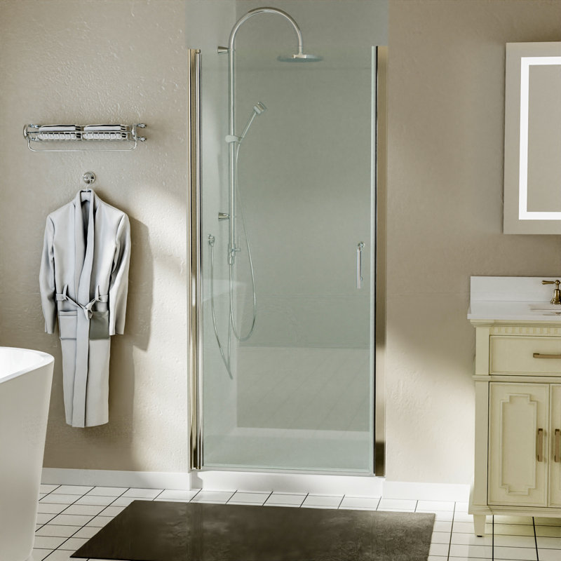 34"-35 1/2" W x 72" H Pivot Frameless Shower Door with Clear Glass, Brushed Nickel