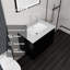 Meuble-lavabo suspendu avec lavabo et tiroir à fermeture amortie, comptoir et dosseret en marbre reconstitué, armoire en contreplaqué-1228690954