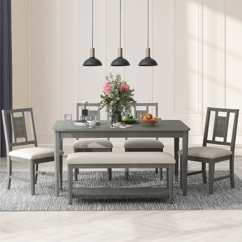 Eatons 6 - Person Four Leg Dining Set, Gray