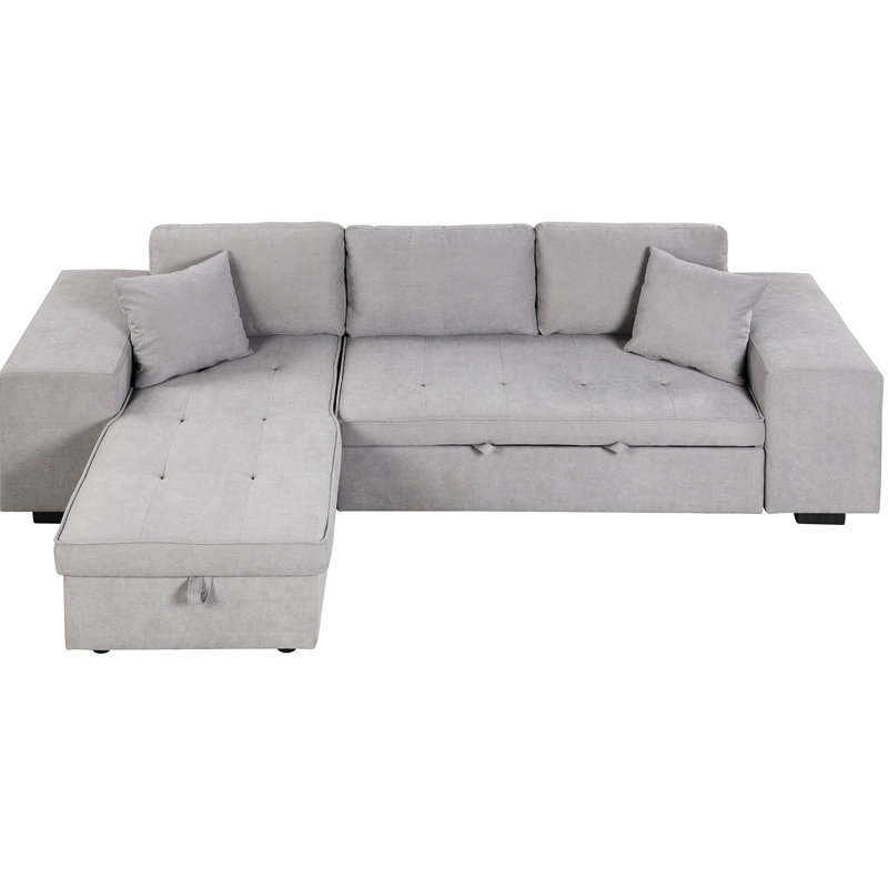 L-Shape Sectional Couch With Sleeper And Chaise Storage, 104.5", 2 Practical Stools, Gray 104.5" Function Fabric, Gray