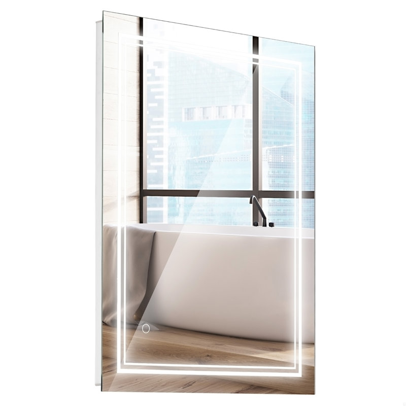 Miroir de salle de bain à DEL, miroir de meuble-lavabo lumineux, fixation murale avec bouton tactile intelligent, horizontalement et verticalement, imperméable, à brancher
