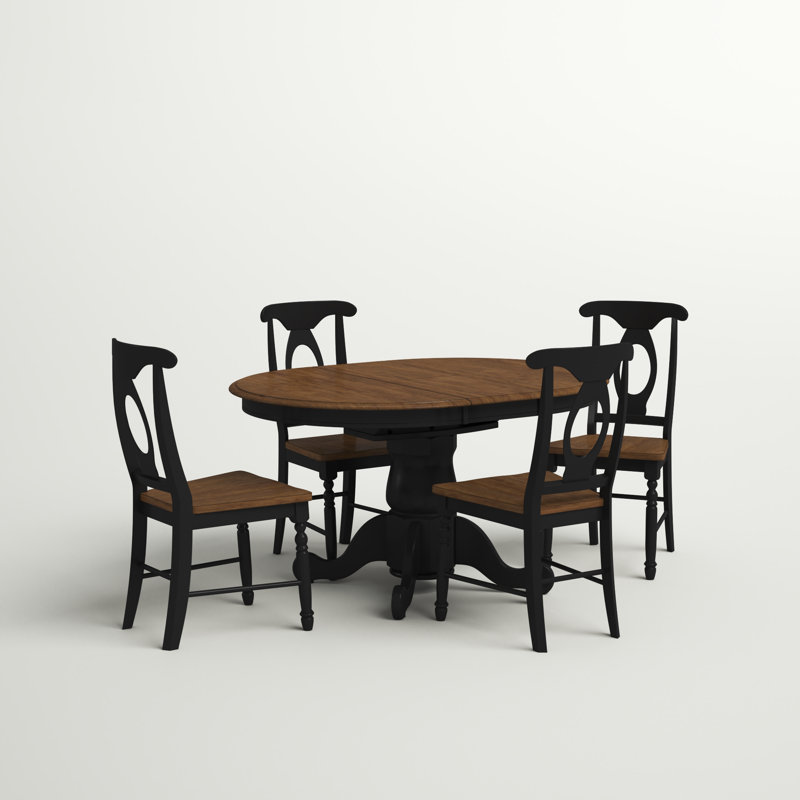 Orviston Extendable Solid Wood Solid Wood Top Pedestal Dining Set, Ebony