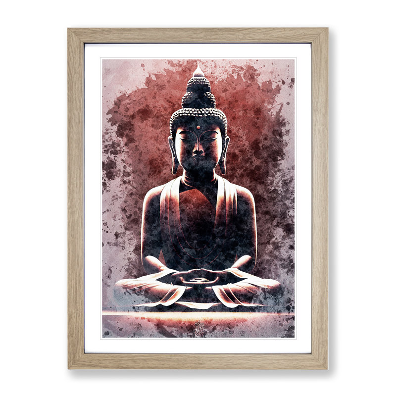 Virtuous Buddha - Wall Art, 36cm H x 27cm W, Oak Framed, White