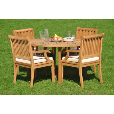 Trevion 4 - Person Teak Wood Patio Dining Set with Round Table