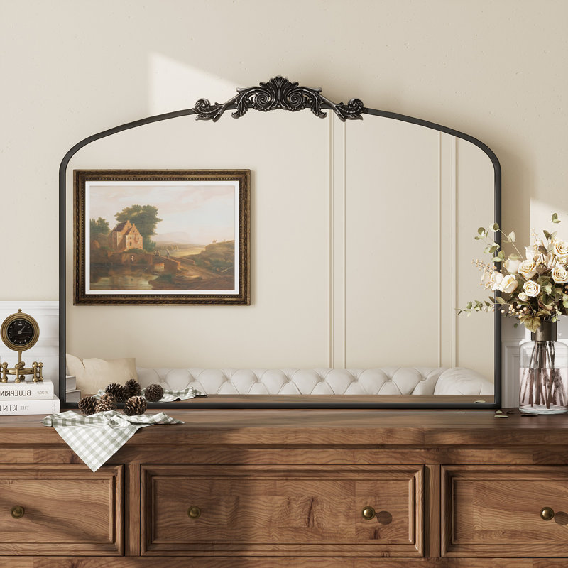 Amara Vintage Baroque Style Tempered Glass French Cleat Mounted Wall Mirror, 24" x 32", Antique Black
