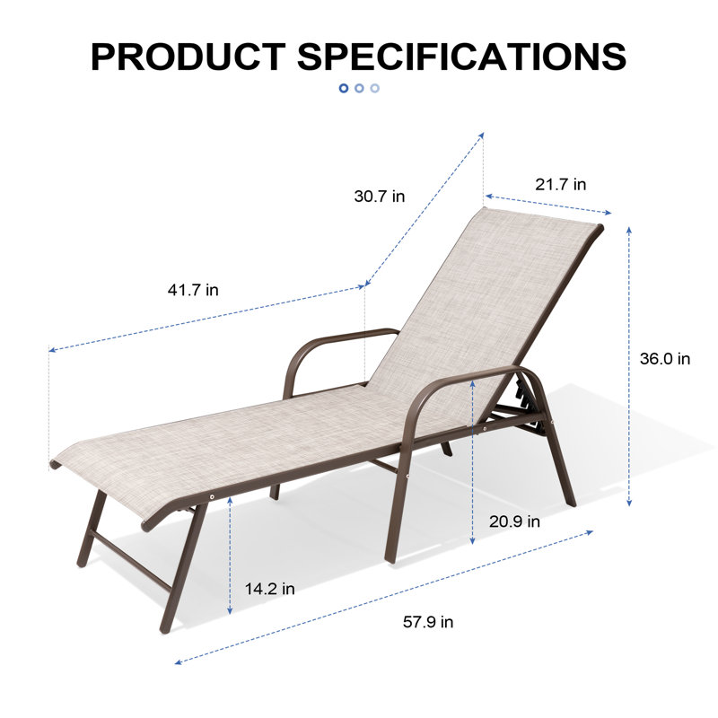 Aluminum Reclining Chaise Lounge (Set of 4), Beige, Brown