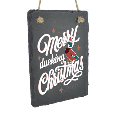 Merry Ducking Christmas Slate Rectangle Plaque Wall Décor