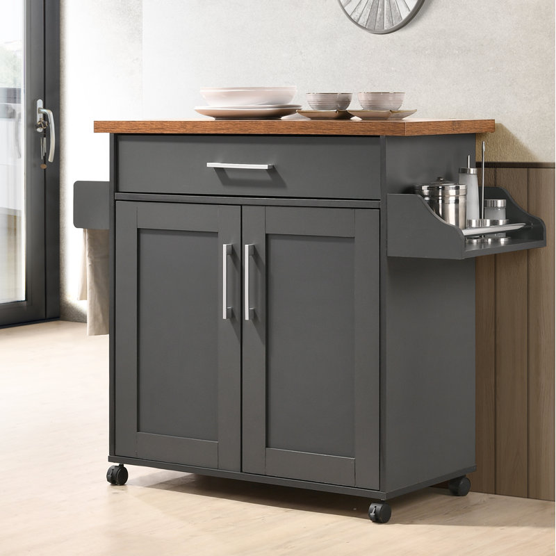 Poneto 43.7 " W Kitchen Cart, Gray-Oak, Oak