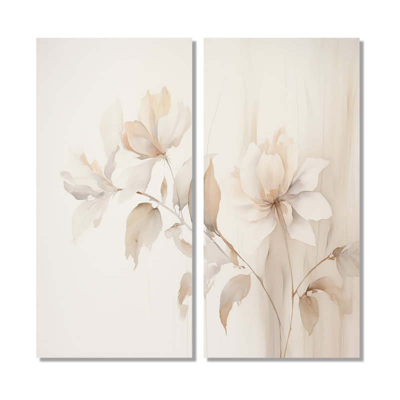 Élégance botanique blanche II - art mural moderne 2 panneaux, 32" H x 32" W, Wrapped Canvas, Does Not Apply