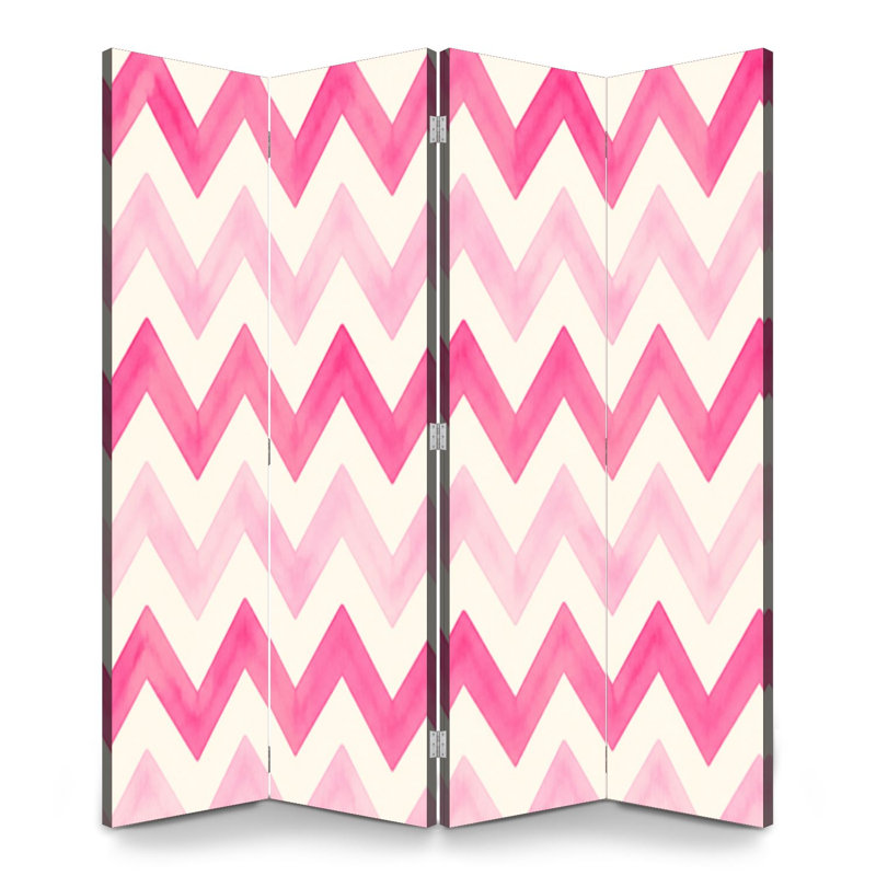 Paravent 6 panneaux à cloison pliable en toile à zigzag rose royal, null, null
