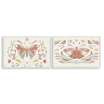  Folk Butterflies & Florals 2 PC Giclee Art Set by Kim Allen
