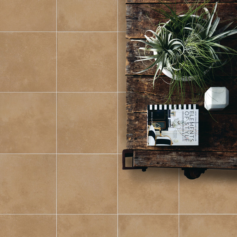 Literary License 12'' W x 12'' L Porcelain Concrete Look Singular Tile, Ochre