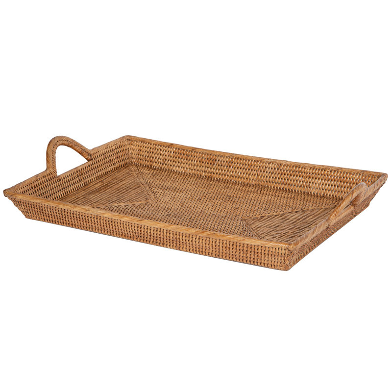 Brown Handwoven Rattan Decorative Serving Tray with Ear Handles