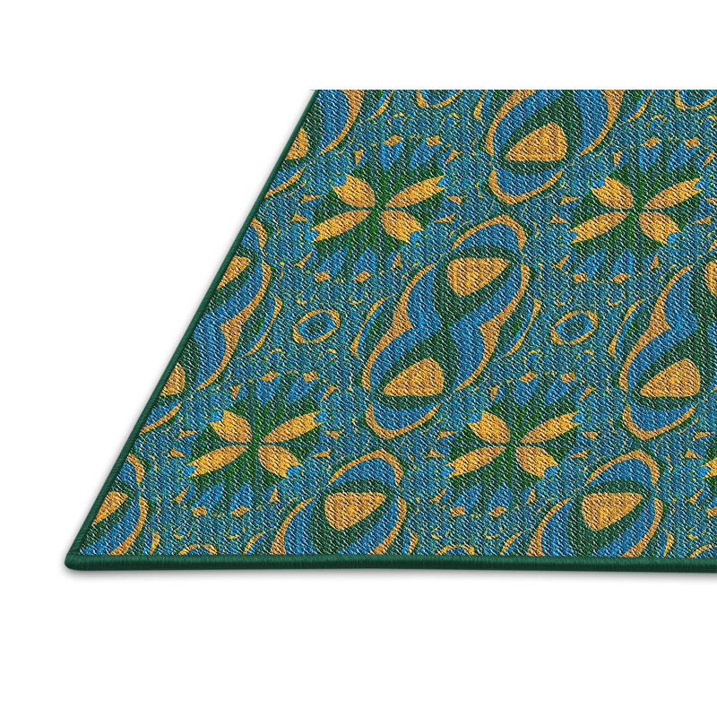 Tapis turquoise/jaune à motifs, Rectangle 5 pi x 7 pi