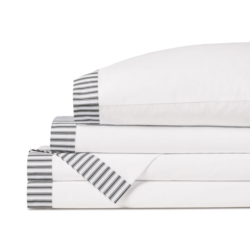 Blass Ticking Egyptian Cotton Percale Striped Sheet Set, Cal.King Sheet Set with 2 Pillowcases, Black