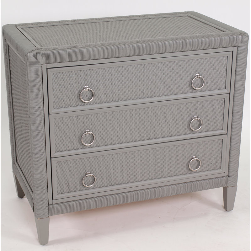 Warwick 3-Drawer Wicker Chest, Graystone, Satin Nickel