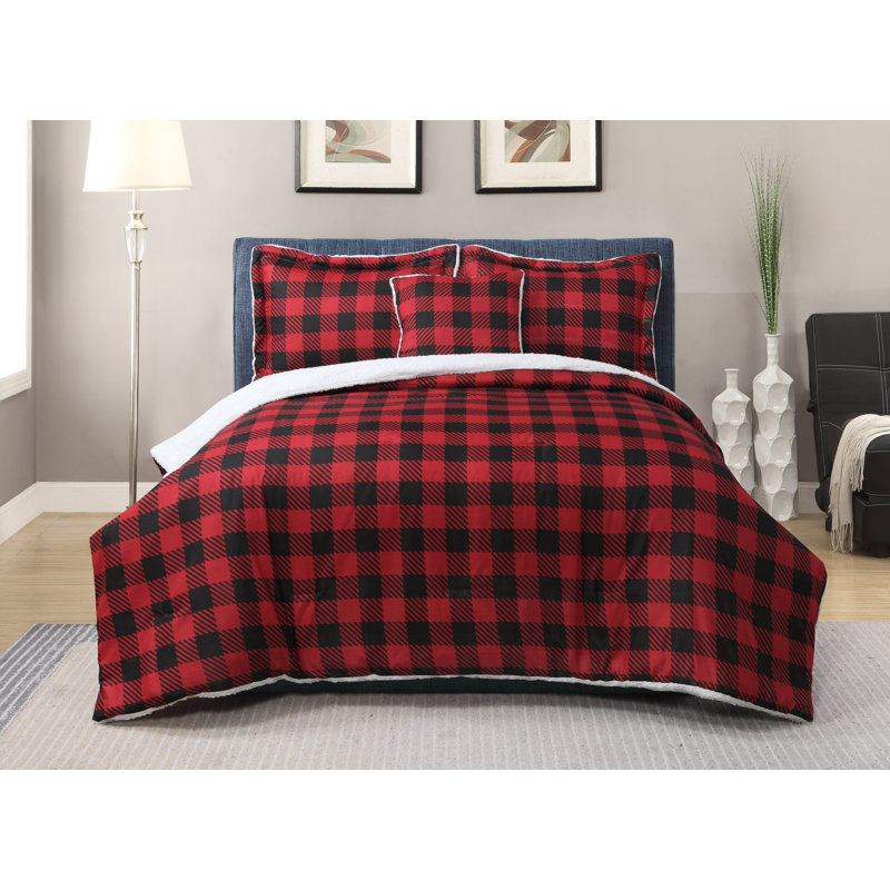 Branner Polyester Plaid Comforter, King Comforter + 3 Shams